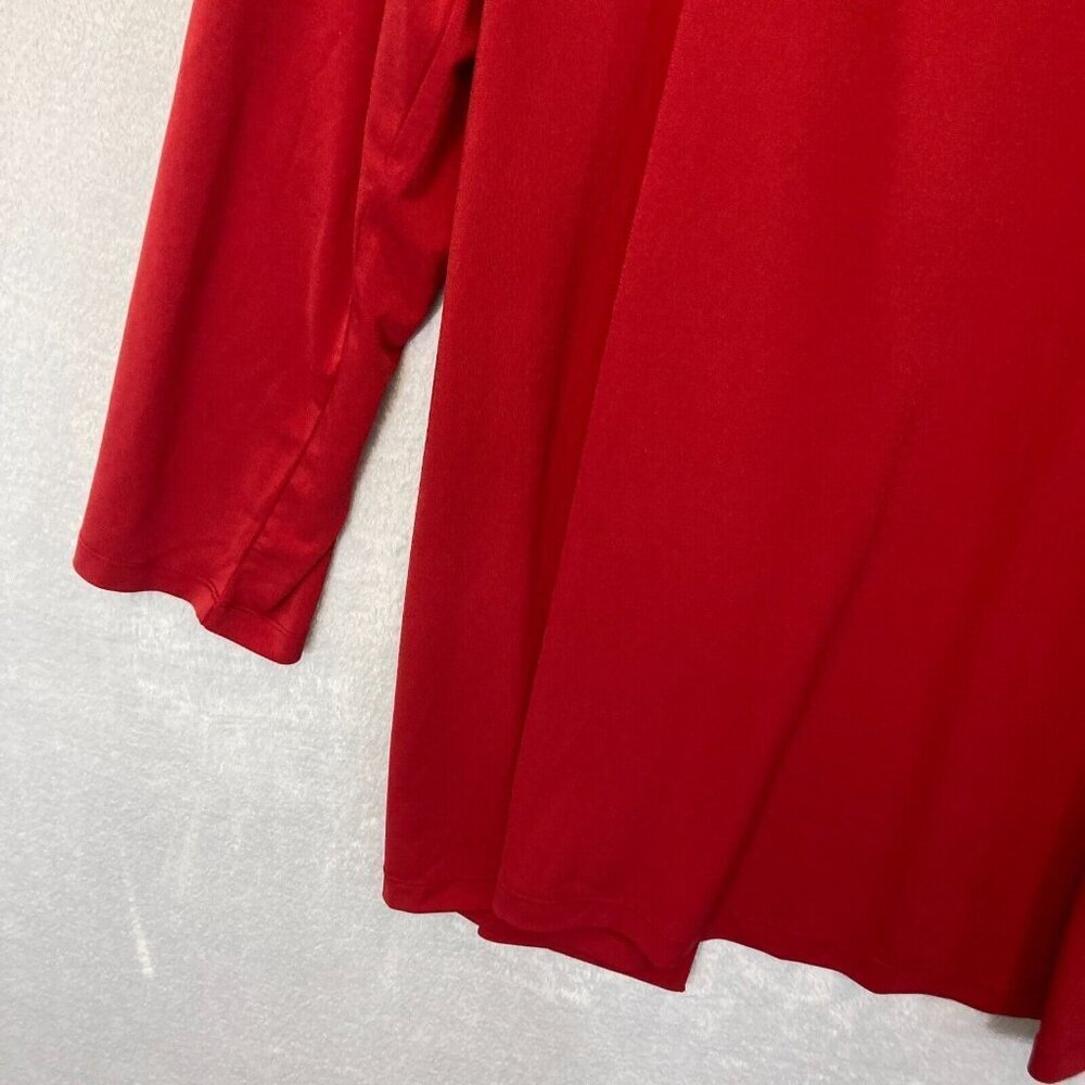 Quacker Factory Slinky Open Front Cardigan Womens 1X Rhinestone Red Long Line XL - Picture 10 of 11